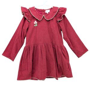 Dear Georgie Corduroy Dress Girls Red Long Sleeve Pleated Ruffle Size 8 Y